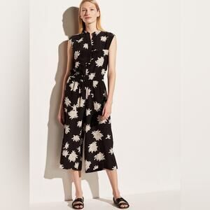 Vince Floral Print Black Silk Sleeveless Jumpsuit L/XL Retails: $425